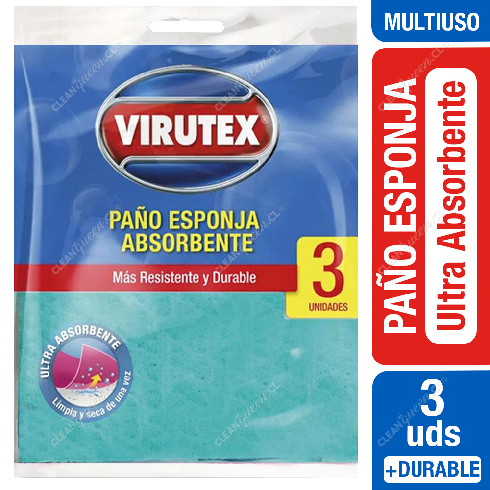 Paño Esponja Virutex Ultra Absorbente 3 Unid - Clean Queen
