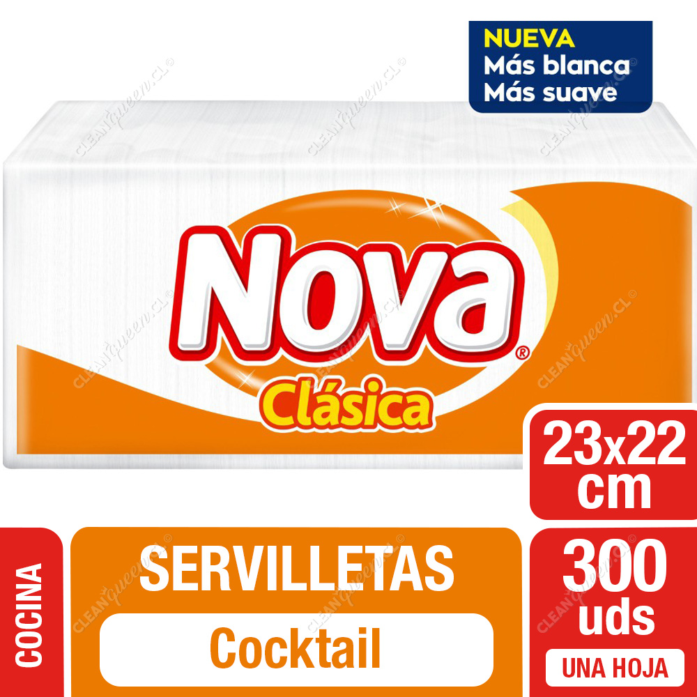 Servilleta Nova Cocktail Clásica 23 x 22 cm 300 Unid - Clean Queen