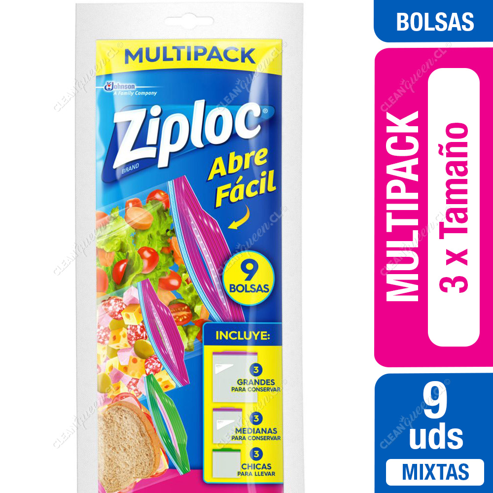 Bolsas Multipack Ziploc, Cierre Fácil Tamaño Mixto, 9 Unid - Clean Queen