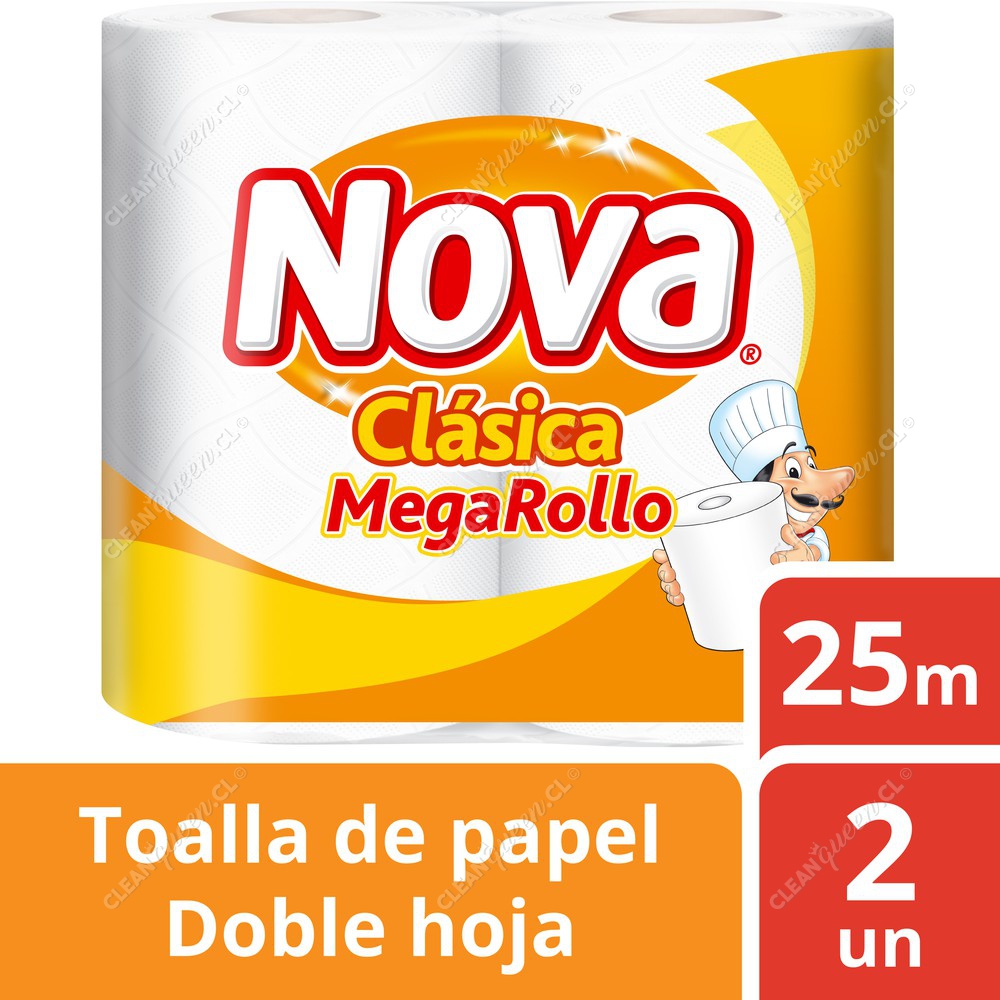 Toalla Nova Clásica Mega Rollo 2 Unidades, 25 mts c/u - Clean Queen