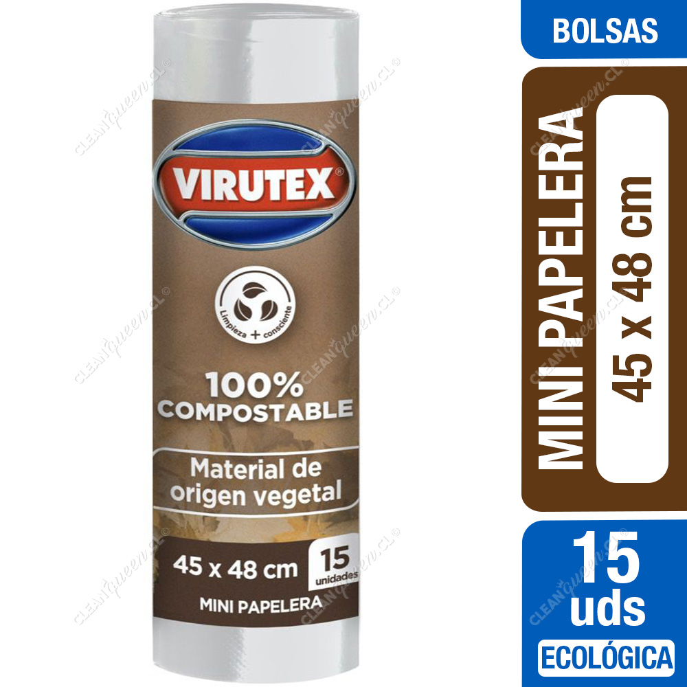 Bolsas de Basura Ecológicas 100% Compostable Mini Papelera Virutex 45 x 48  cm, 15 Unid - Clean Queen