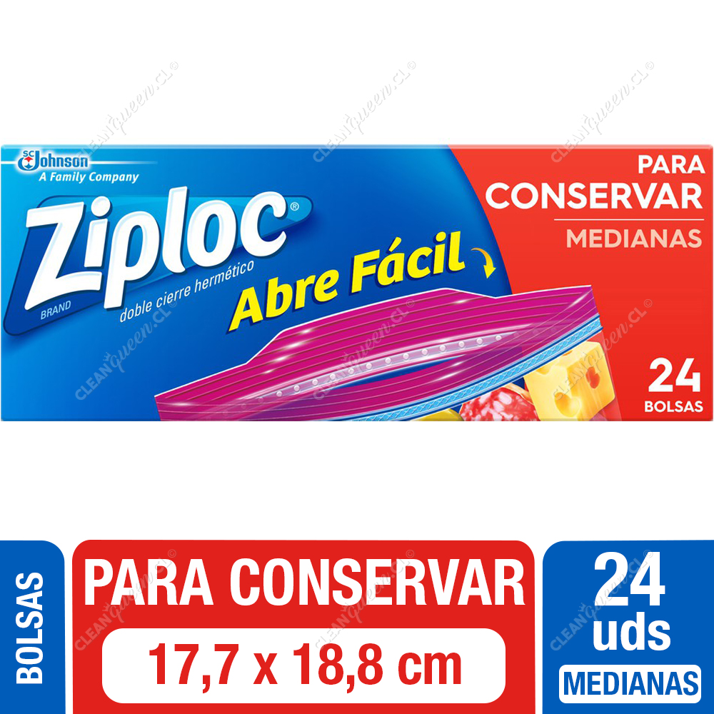 Bolsas Multiuso para Conservar Ziploc, Cierre Fácil Medianas, 24 Unid -  Clean Queen