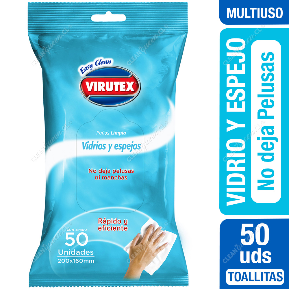 Toallitas Limpia Vidrios y Espejos Virutex 50 Unid - Clean Queen
