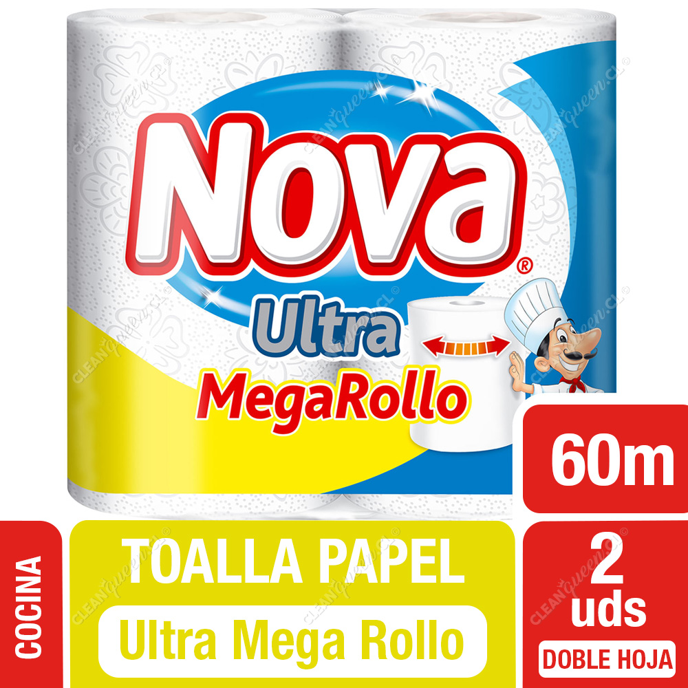 Toalla de Papel Nova Ultra Mega Rollo 30 mts c/u 2 Unid - Clean Queen