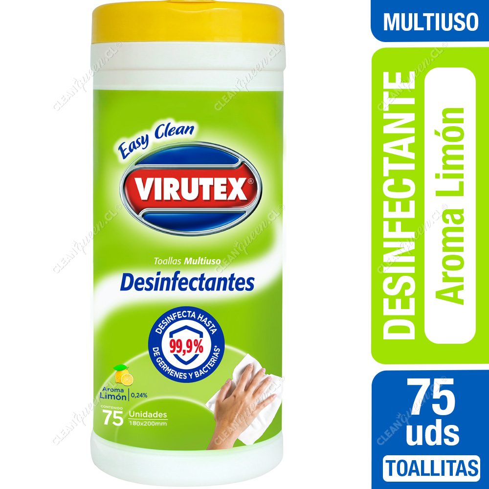 Toallitas Desinfectantes Multiuso Virutex Aroma Limón 75 Unid - Clean Queen
