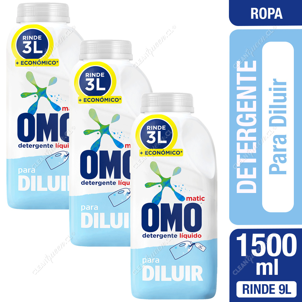 Detergente Líquido Omo Matic Para Diluir 3 x 500 ml Rinde 9 L - Clean Queen