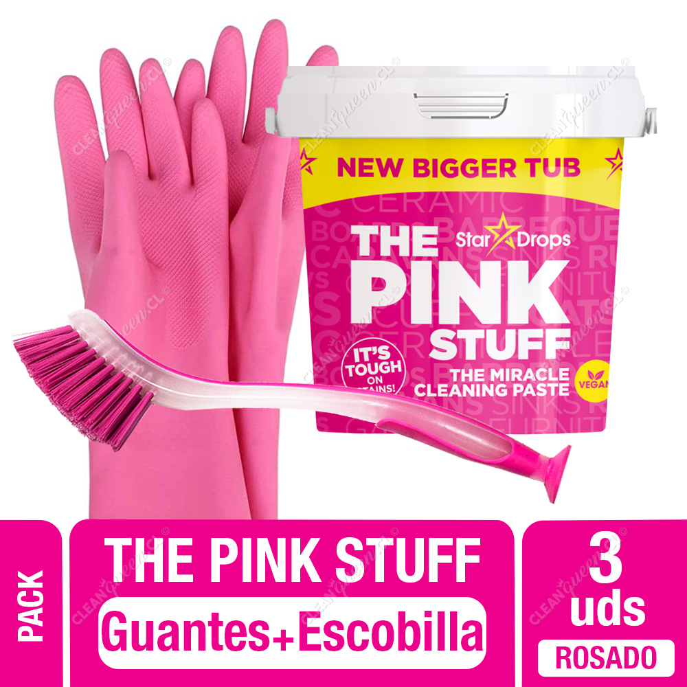 Pack The Pink Stuff Pasta Limpiadora Multiuso 850 g + Guantes Mediano  Virutex + Escobilla Fibro 1 Unid - Clean Queen