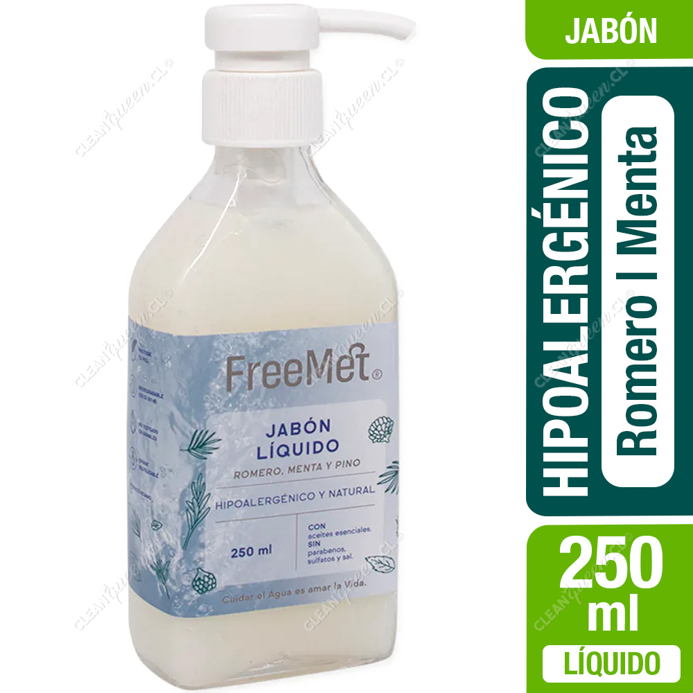 Jabón Líquido Natural Romero Menta y Pino Freemet 250 ml - Clean Queen