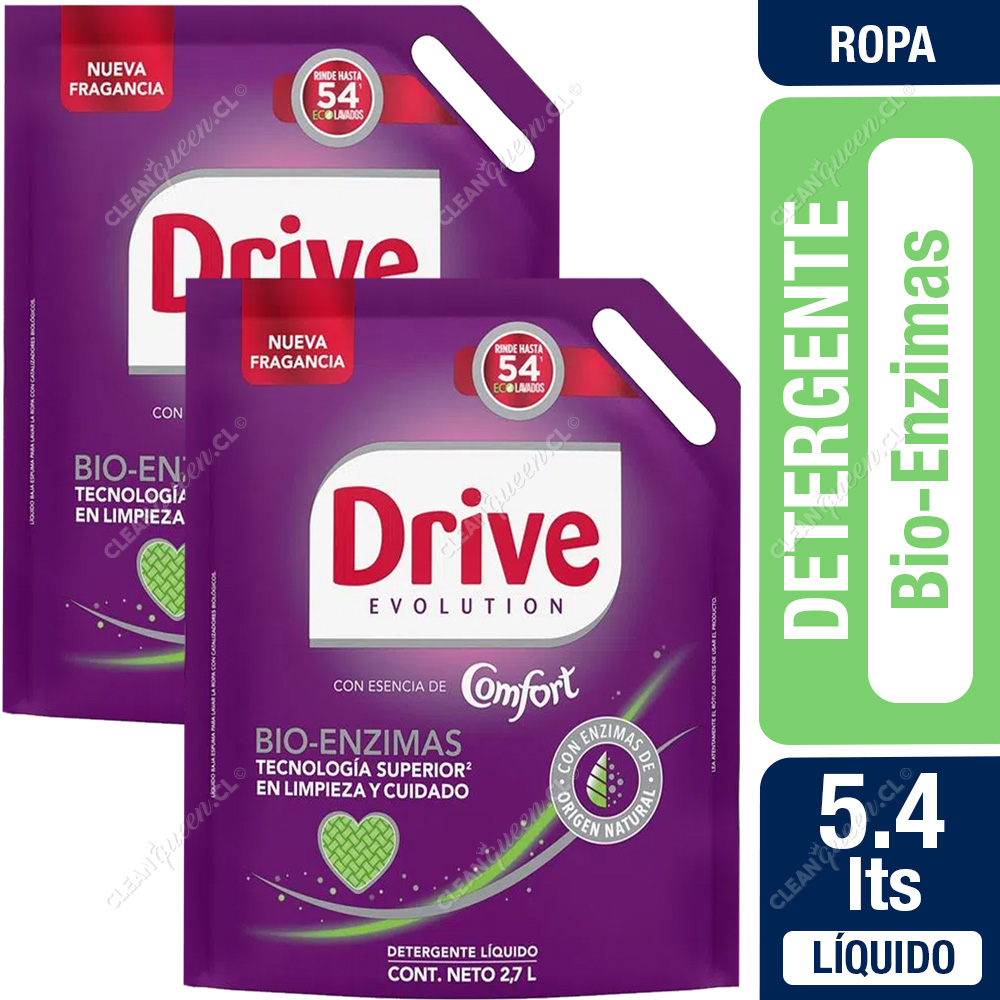 Detergente Líquido Drive con Suavizante Bioenzimas Recarga 2 x 2.7 L -  Clean Queen